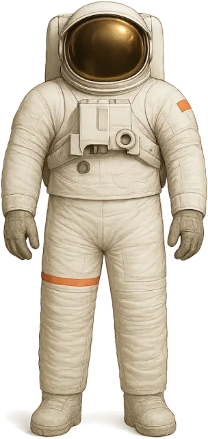 Scale illustration of Adult in a spacesuit, calibrated to its defined suited standing height measurement.
