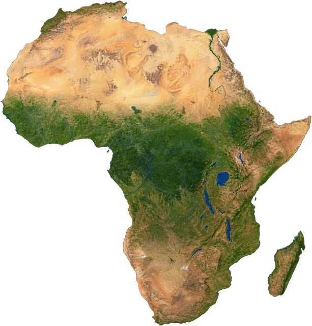 Scale illustration of Africa, calibrated to its area measurement.