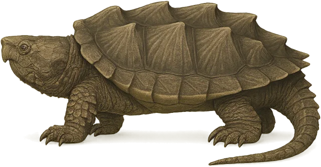 Scale illustration of Alligator snapping turtle, calibrated to its defined straight carapace length measurement.