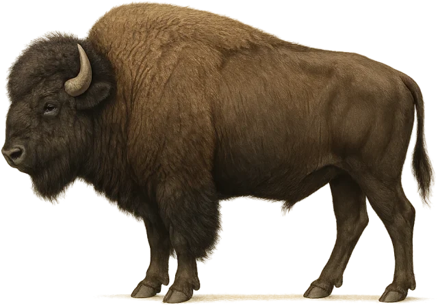 Scale illustration of American bison, calibrated to its defined nose-to-rump length measurement.