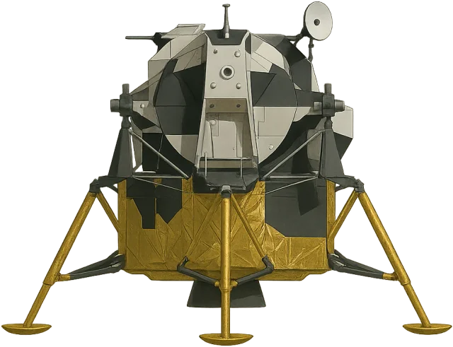 Scale illustration of Apollo lunar module, calibrated to its overall height measurement.