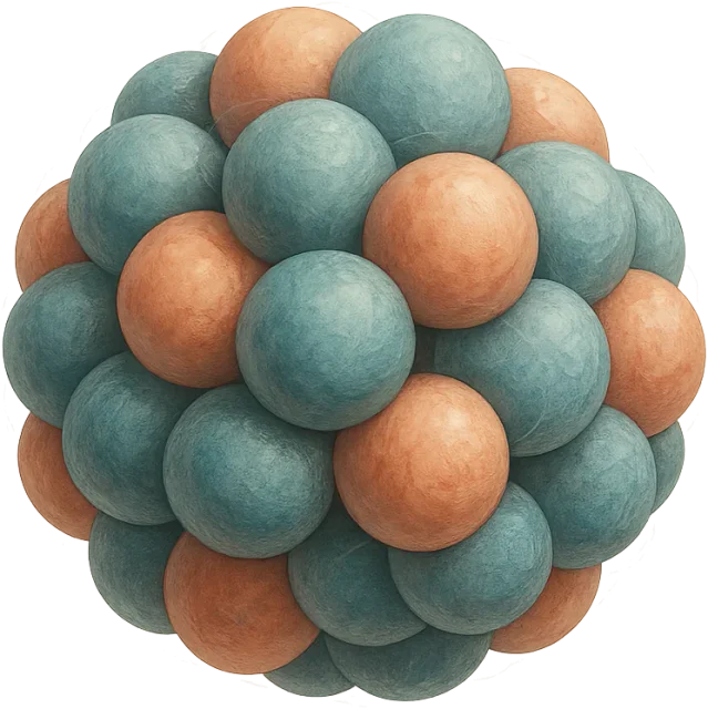 Scale illustration of Atomic nucleus, calibrated to its characteristic size measurement.