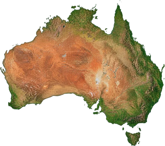 Scale illustration of Australia, calibrated to its area measurement.
