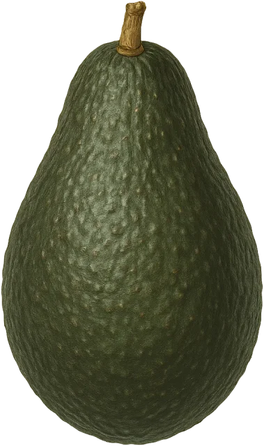 Scale illustration of Avocado, calibrated to its representative whole-fruit mass measurement.