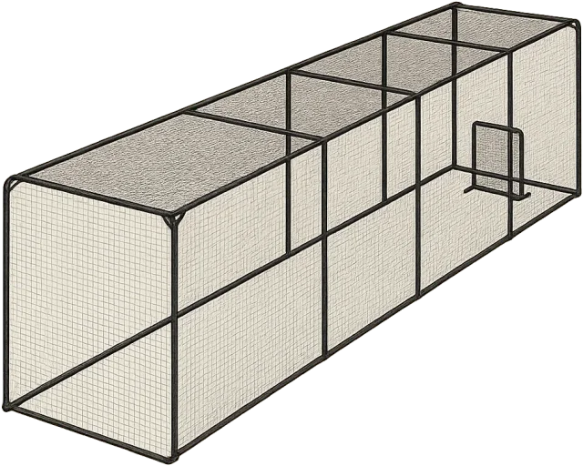 Scale illustration of Baseball batting cage, calibrated to its defined enclosure length measurement.
