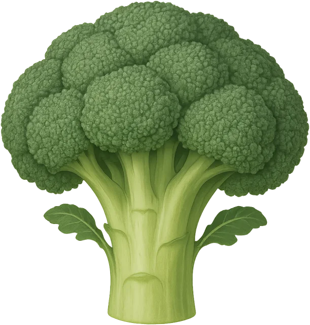 Scale illustration of Broccoli head, calibrated to its defined crown diameter measurement.