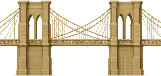 Scale illustration of Brooklyn Bridge, calibrated to its main span between tower centres measurement.