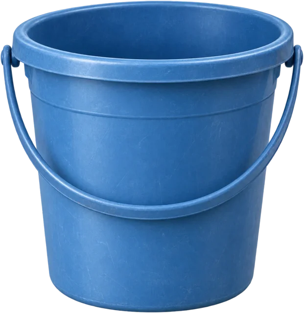 Scale illustration of 10 litre bucket, calibrated to its volume measurement.