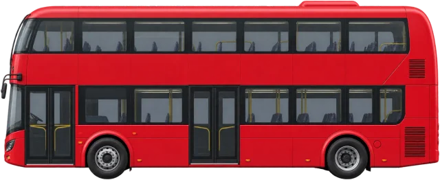 Scale illustration of Double-decker bus, calibrated to its length measurement.