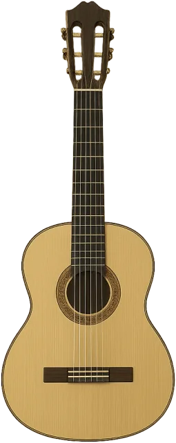 Scale illustration of Classical guitar, calibrated to its defined overall length measurement.