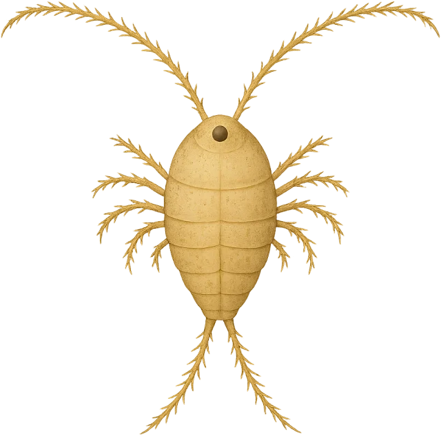 Scale illustration of Copepod, calibrated to its defined body length measurement.