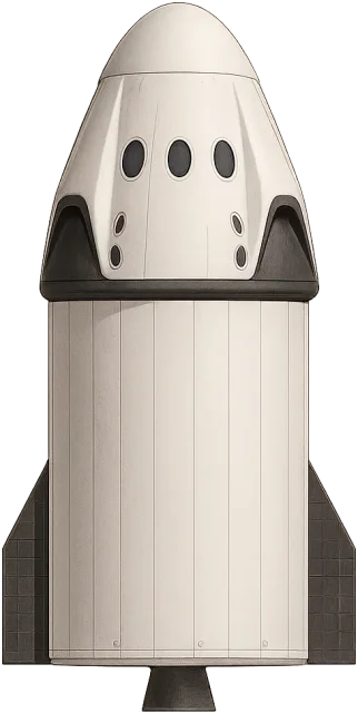 Scale illustration of Crew Dragon spacecraft, calibrated to its capsule and trunk height measurement.