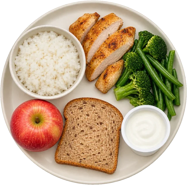 Scale illustration of A 2,000 kcal food day, calibrated to its energy measurement.
