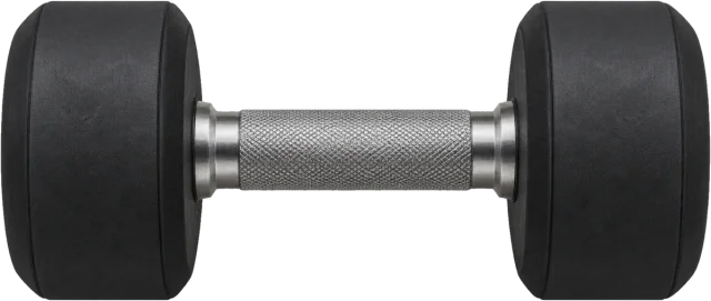 Scale illustration of 10 kg dumbbell, calibrated to its mass measurement.