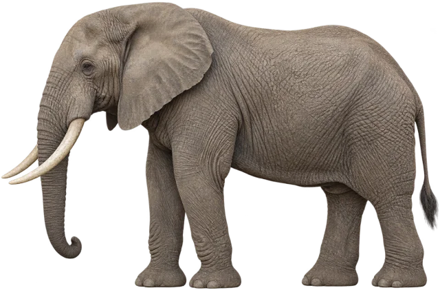 Scale illustration of African elephant, calibrated to its shoulder height measurement.