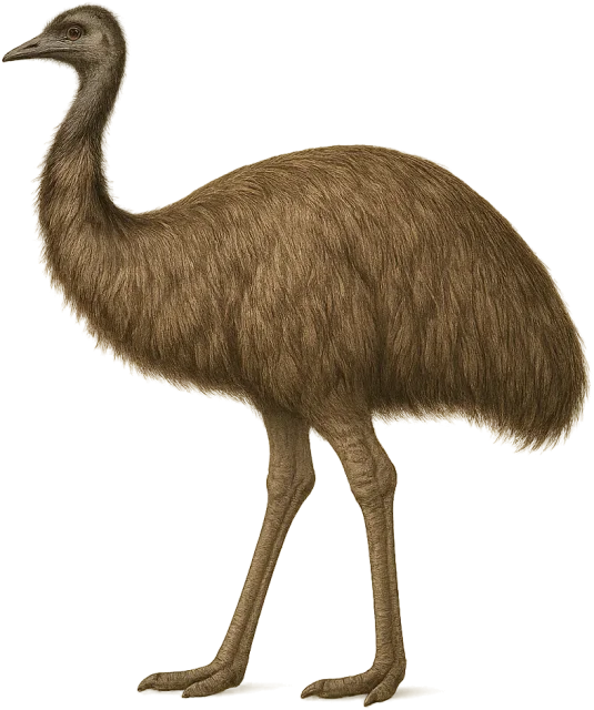 Scale illustration of Emu, calibrated to its standing height measurement.
