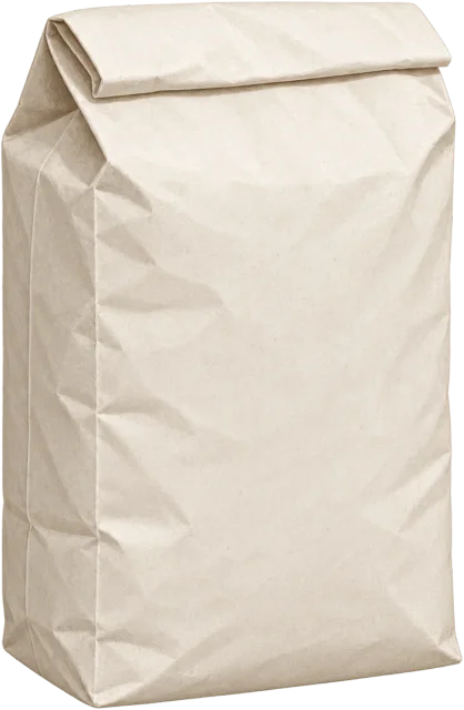 Scale illustration of 1 kg bag of flour, calibrated to its mass measurement.