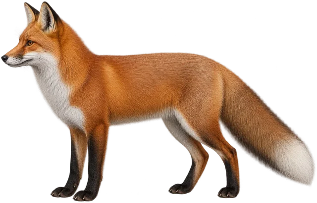 Scale illustration of Red fox, calibrated to its body length measurement.
