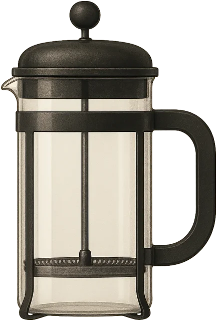 Scale illustration of French coffee press, calibrated to its defined nominal capacity measurement.