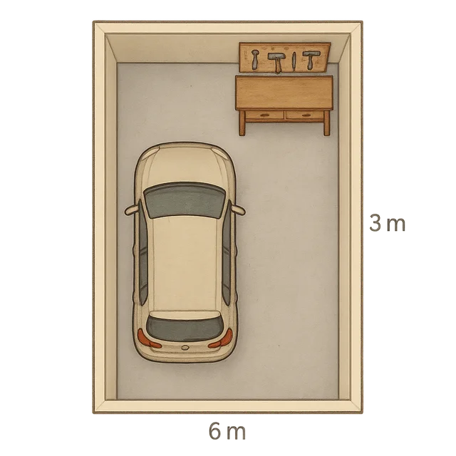 Scale illustration of Single garage, calibrated to its length measurement.