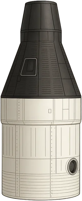 Scale illustration of Gemini spacecraft, calibrated to its overall spacecraft length measurement.
