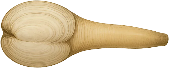 Scale illustration of Geoduck, calibrated to its defined shell length measurement.