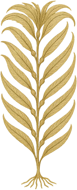 Scale illustration of Giant kelp plant, calibrated to its representative full thallus length measurement.