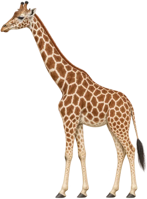 Scale illustration of Giraffe, calibrated to its height measurement.