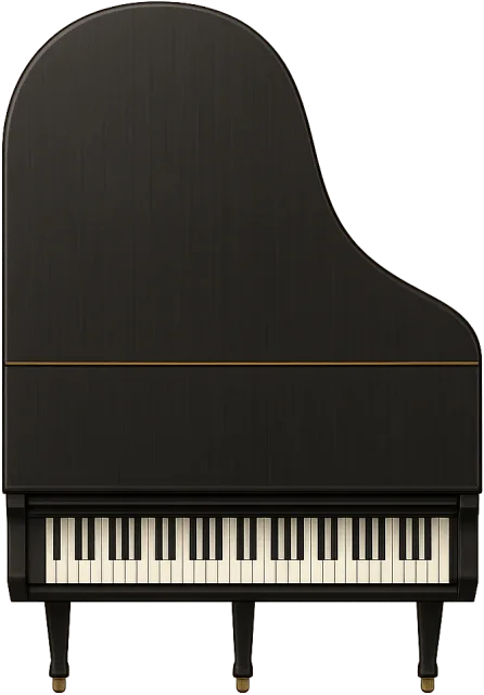 Scale illustration of Grand piano, calibrated to its defined overall length measurement.