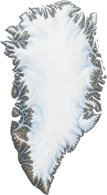 Scale illustration of Greenland, calibrated to its area measurement.