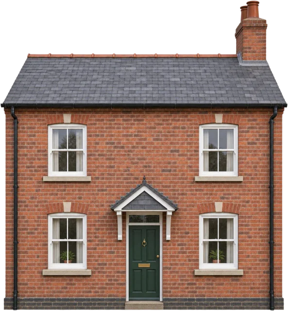 Scale illustration of Two-storey house, calibrated to its height measurement.
