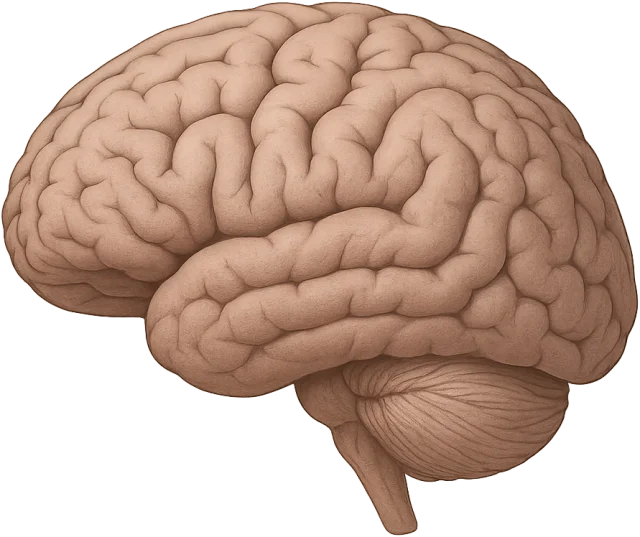 Scale illustration of Human brain, calibrated to its representative front-to-back length measurement.