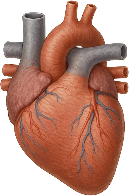 Scale illustration of Human heart, calibrated to its representative long axis measurement.