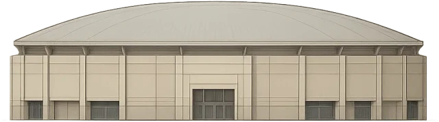 Scale illustration of Indoor sports arena, calibrated to its defined principal length measurement.