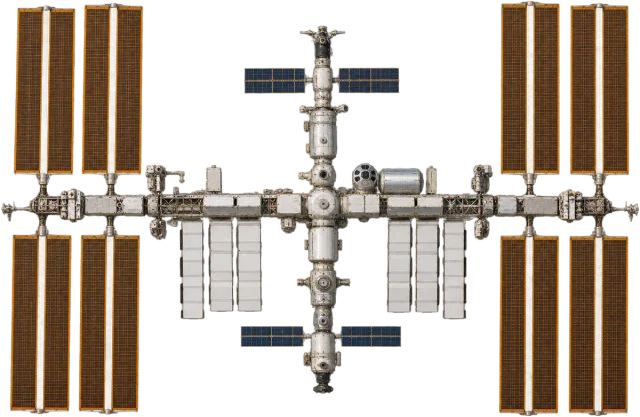Scale illustration of International Space Station, calibrated to its speed measurement.