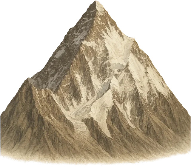 Scale illustration of K2, calibrated to its summit elevation above mean sea level measurement.