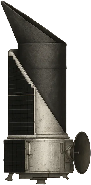 Scale illustration of Kepler space telescope, calibrated to its overall observatory height measurement.