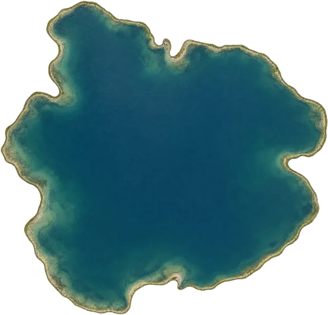 Scale illustration of A cubic-kilometre lake, calibrated to its volume measurement.