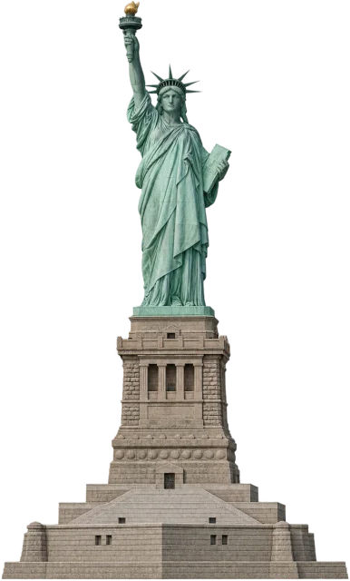 Scale illustration of Statue of Liberty and pedestal, calibrated to its height measurement.
