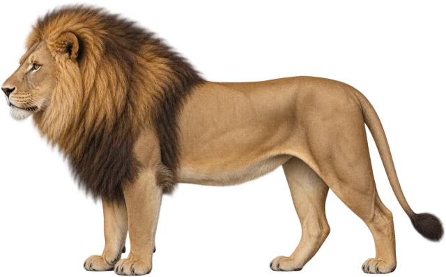 Scale illustration of Lion, calibrated to its body length measurement.