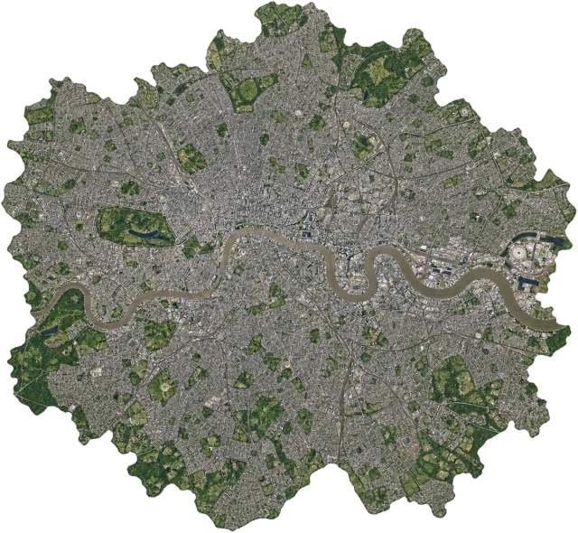 Scale illustration of Greater London, calibrated to its area measurement.