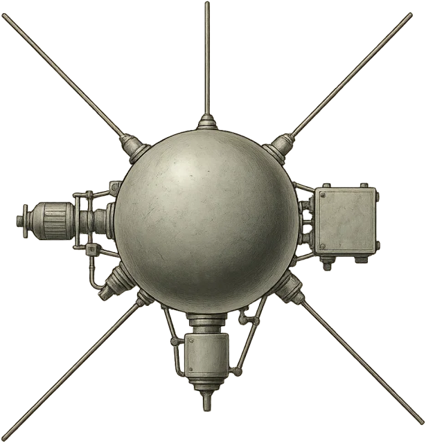 Scale illustration of Luna 2, calibrated to its spherical bus diameter measurement.