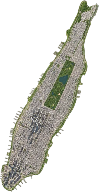 Scale illustration of Manhattan, calibrated to its area measurement.