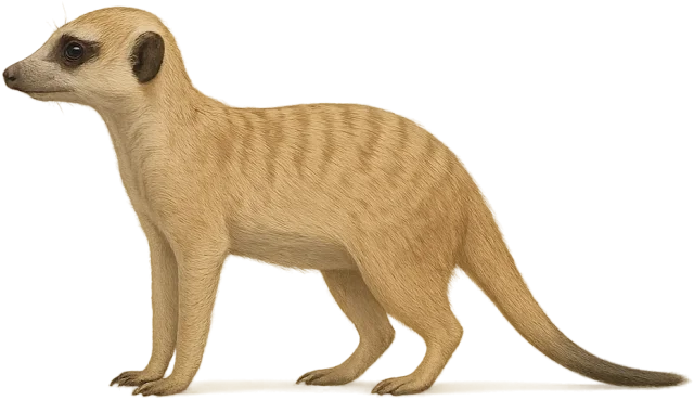Scale illustration of Meerkat, calibrated to its head-and-body length measurement.
