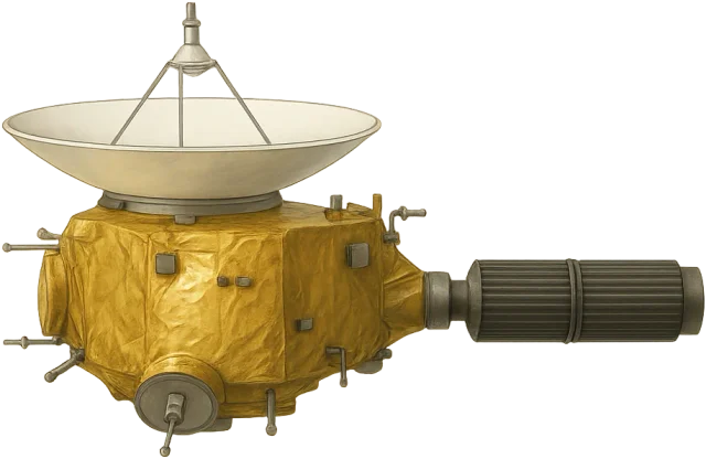 Scale illustration of New Horizons spacecraft, calibrated to its spacecraft body height measurement.