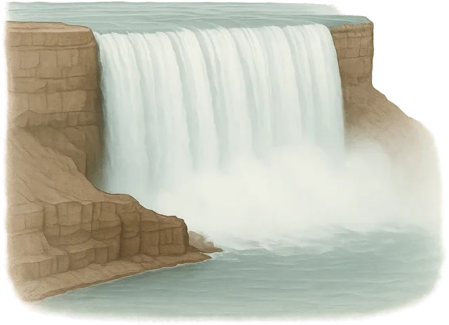 Scale illustration of Niagara Falls, calibrated to its horseshoe falls vertical drop measurement.