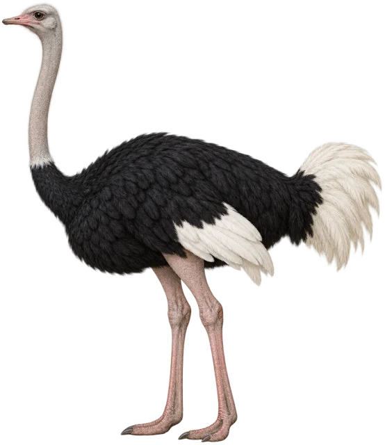 Scale illustration of Ostrich, calibrated to its height measurement.