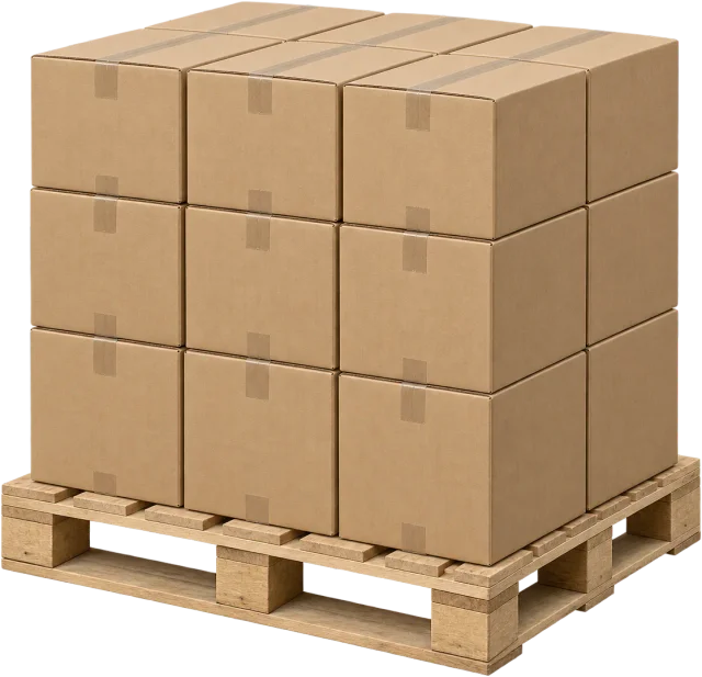 Scale illustration of 1 tonne loaded pallet, calibrated to its mass measurement.