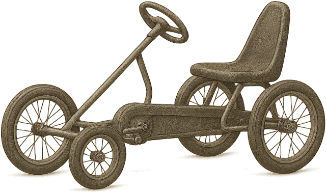 Scale illustration of Pedal go-kart, calibrated to its defined overall length measurement.