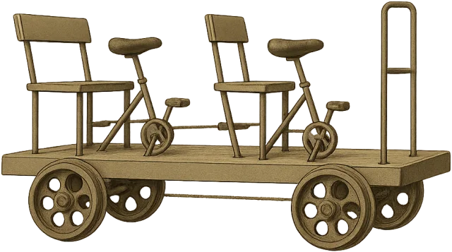 Scale illustration of Pedal-powered rail trolley, calibrated to its defined frame length measurement.